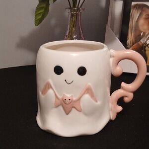 Cute Ghost Mug with Pink Handle NWT